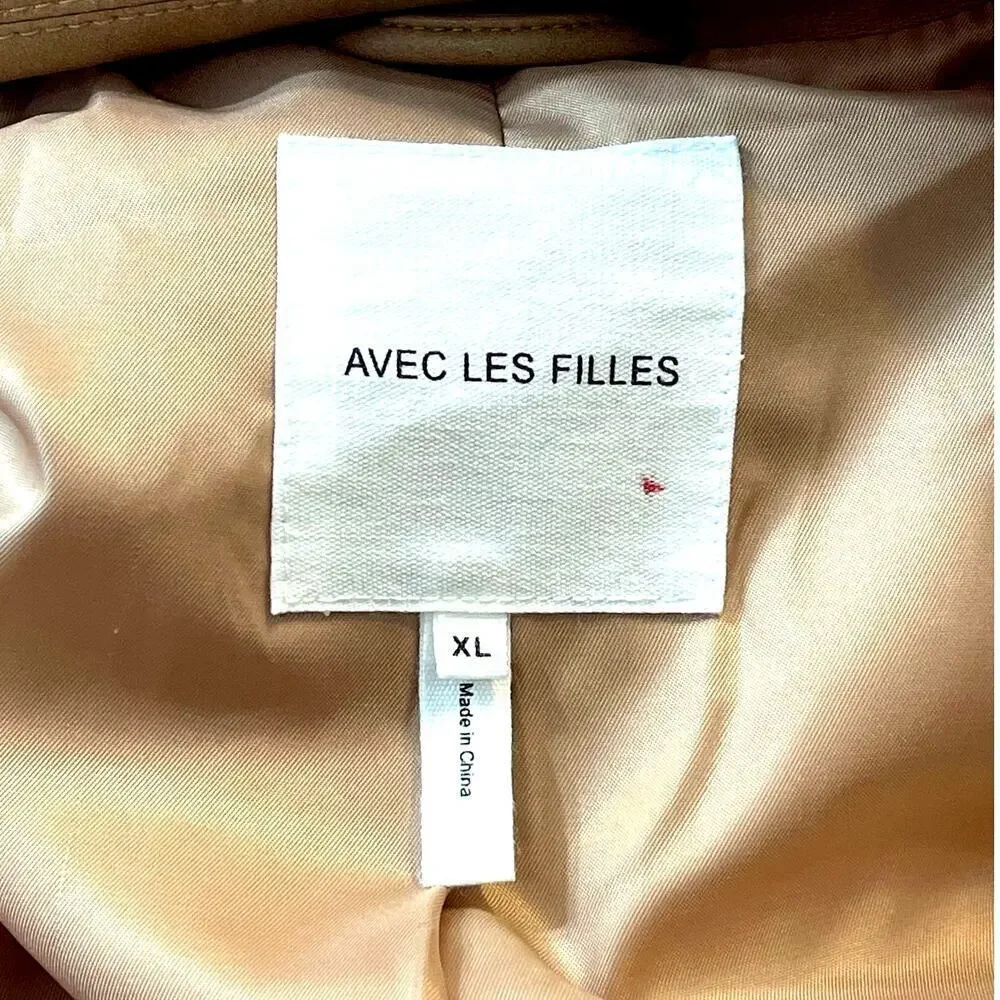 Avec Les Filles Camel Faux Leather Long Trench Coat Women’s XL Double Breasted